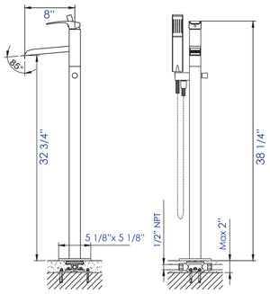 ALFI brand AB2843-PC Polished Chrome Single Hole Floor Mounted Waterfall Tub Filler