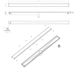 ALFI brand 59" Black Matte Stainless Steel Linear Shower Drain with Solid Cover