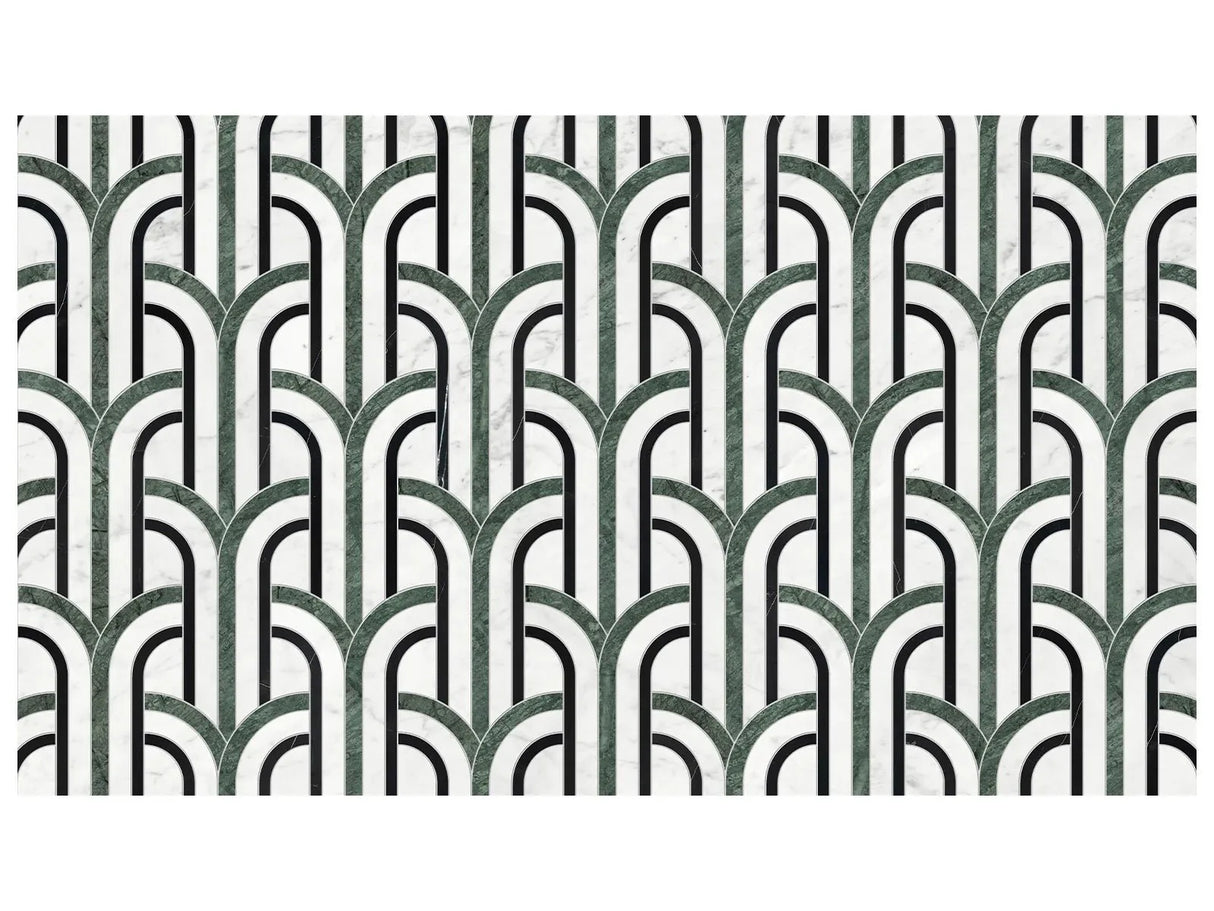 Anatolia Tile Utopio Florence Pine Polished W/ Honed Accents Natural Stone Waterjet Mosaic 5001-0399-0 Florence Pine - premium natural stone mosaic tile from Anatolia Tile, available at PoshHaus showroom in Keene, NH