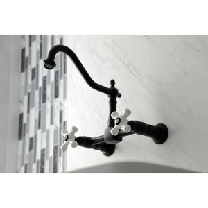 Kingston Brass KS1240PX Heritage Wall Mount Bridge Kitchen Faucet, Matte Black