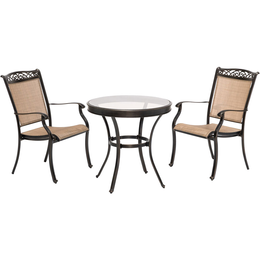 Hanover FNTDN3PCG Fontana3pc: 2 Sling Dining Chairs, 30" Glass Top Table