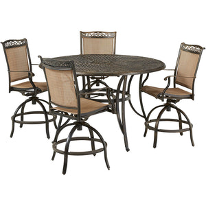 Hanover FNTDN5PCPBRC Fontana5pc: 4 Counter Hght Swivel Sling Chrs, 56" Round Cast Tbl