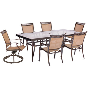 Hanover FNTDN7PCSWG-2-SC 7pc Dining Set:42x84" glass top tbl, 4 sling chrs,2 sling swvl rkrs, cover