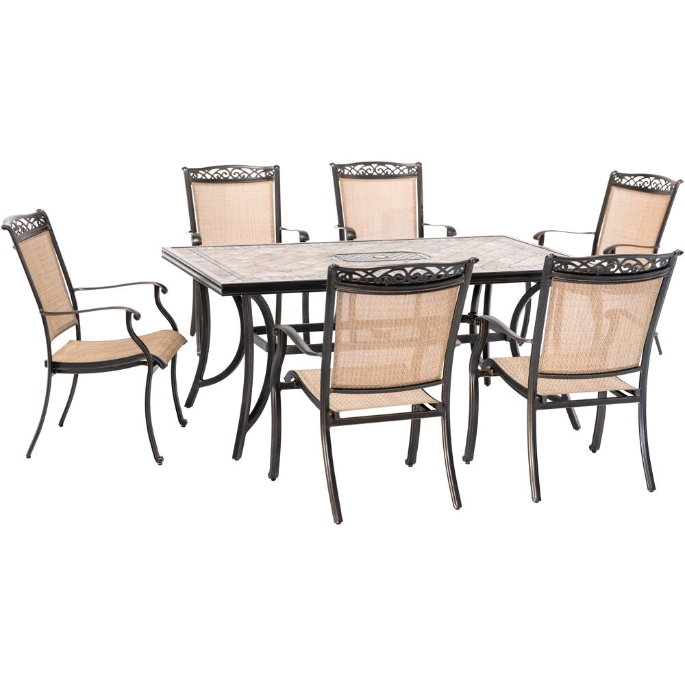 Hanover FNTDN7PCTN Fontana7pc: 6 Sling Dining Chairs, 40x68" Tile Top Table