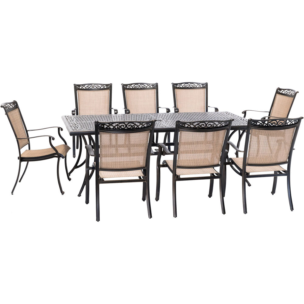 Hanover FNTDN9PCC Fontana9pc: 8 Sling Dining Chairs and 42"x84" Cast Table