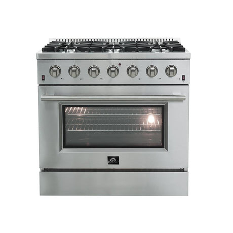 Forno 3-Piece Appliance Package - 36-Inch Gas Range, French Door Refrigerator, and Dishwasher in Stainless Steel