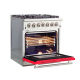 Forno 30-Inch Capriasca Dual Fuel Range with 5 Gas Burners and 240v Electric Oven in Stainless Steel with Red Door (FFSGS6187-30RED)