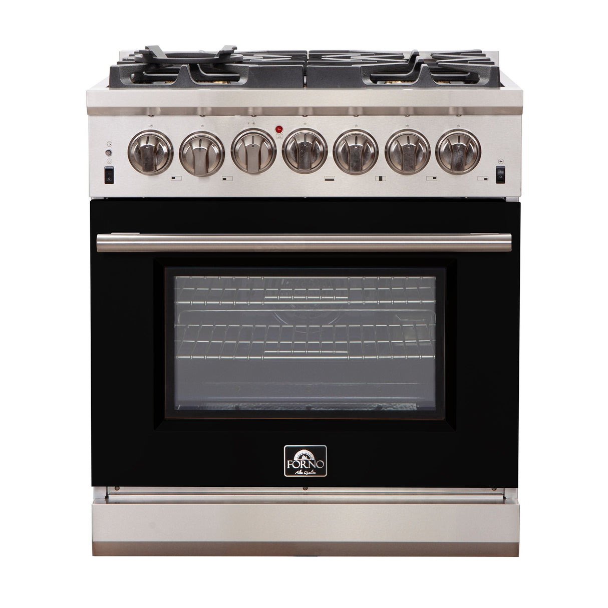 Forno 30-Inch Capriasca Gas Range with 5 Burners and Convection Oven in Stainless Steel with Black Door (FFSGS6260-30BLK)