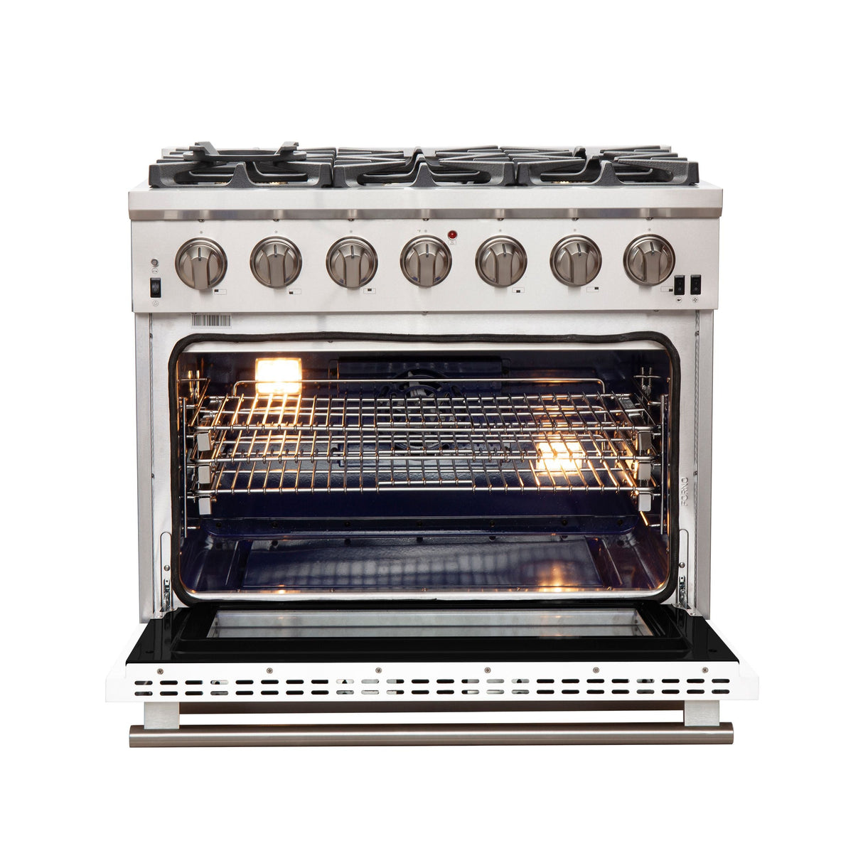 Forno 36-Inch Capriasca Gas Range with 6 Burners and Convection Oven in Stainless Steel with White Door (FFSGS6260-36WHT)