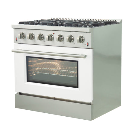 Forno 36-Inch Galiano Gas Range with 6 Gas Burners and Convection Oven in Stainless Steel with White Door (FFSGS6244-36WHT)