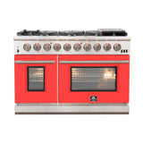 Forno 48-Inch Capriasca Gas Range with 8 Gas Burners and Convection Oven in Stainless Steel with Red Door (FFSGS6260-48RED)