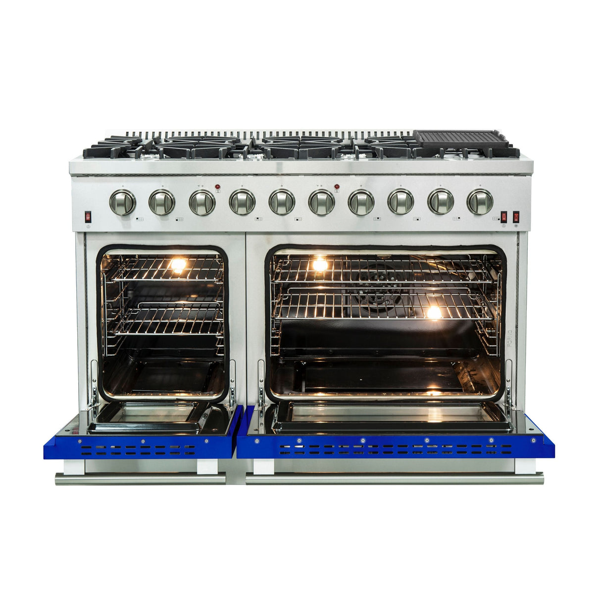 Forno 48-Inch Galiano Gas Range with 8 Gas Burners and Convection Oven in Stainless Steel with Blue Door (FFSGS6244-48BLU)