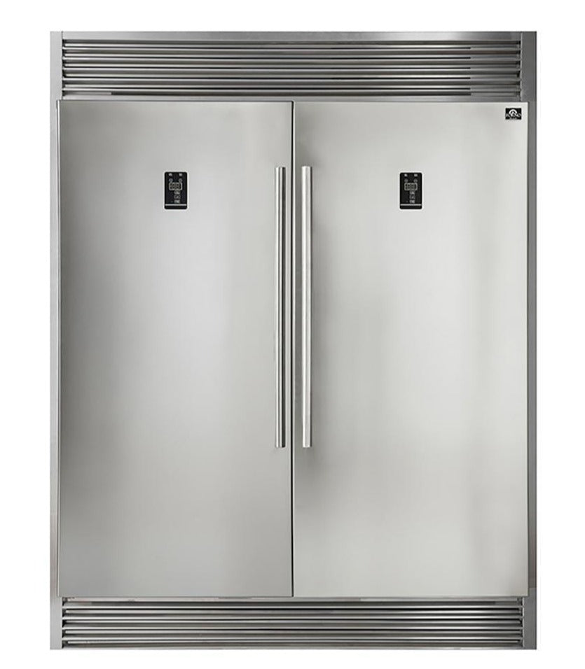 Forno 3-Piece Appliance Package - 30-Inch Dual Fuel Range, 56-Inch Pro-Style Refrigerator & Wall Mount Hood with Backsplash in Stainless Steel
