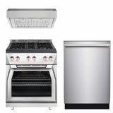 Forza 3-Piece Appliance Package - 30-Inch Gas Range, 11-Inch Tall Premium Range Hood, & 24-Inch Dishwasher in Stainless Steel