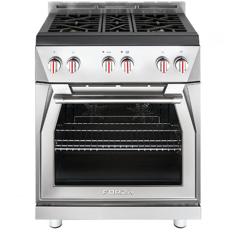 Forza 3-Piece Appliance Package - 30-Inch Gas Range, 11-Inch Tall Premium Range Hood, & 24-Inch Dishwasher in Stainless Steel