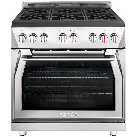 Forza 3-Piece Appliance Package - 36-Inch Gas Range, 18-Inch Tall Premium Range Hood, & 24-Inch Dishwasher in Stainless Steel