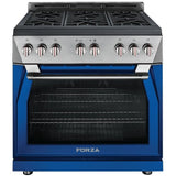 Forza 36-Inch 6.0 cu. ft. Stainless Steel Pro-Style Gas Range in Dinamico Blue (FR366GN-B)