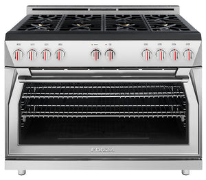 Forza 48-Inch 7.8 cu. ft. Stainless Steel Pro-Style Gas Range in Audace Black (FR488GN-K)