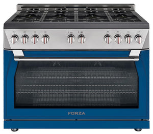 Forza 48-Inch 7.8 cu. ft. Stainless Steel Pro-Style Gas Range in Dinamico Blue (FR488GN-B)