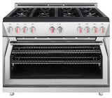 Forza 48-Inch 7.8 cu. ft. Stainless Steel Pro-Style Gas Range in Radicale Red (FR488GN-R)