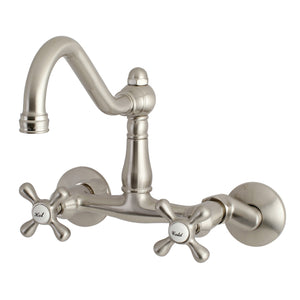 Kingston Brass KS3228AX Vintage 6" Adjustable Center Wall Mount Kitchen Faucet, Brushed Nickel