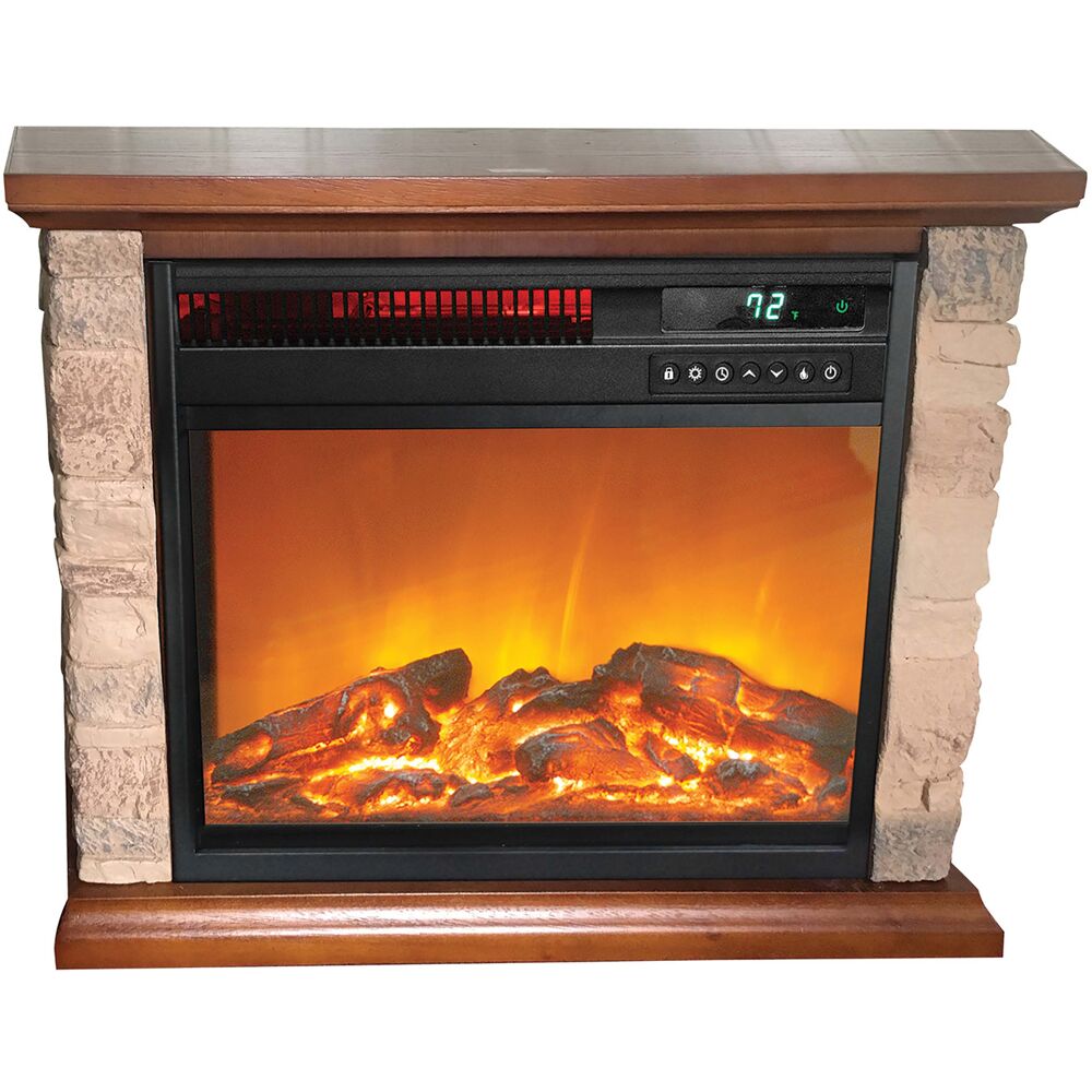 LifeSmart FP1215 3-element Small Square Infrared Fireplace with Faux Stone Accent