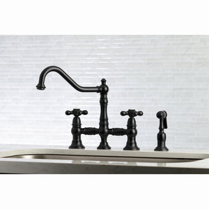 Kingston Brass KS3270AXBS Restoration 8" Bridge Kitchen Faucet with Sprayer, Matte Black