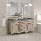 Lorelai 60" Double Vanity, Whitewashed Oak w/ 3 CM Parisien Bleu Silestone Top