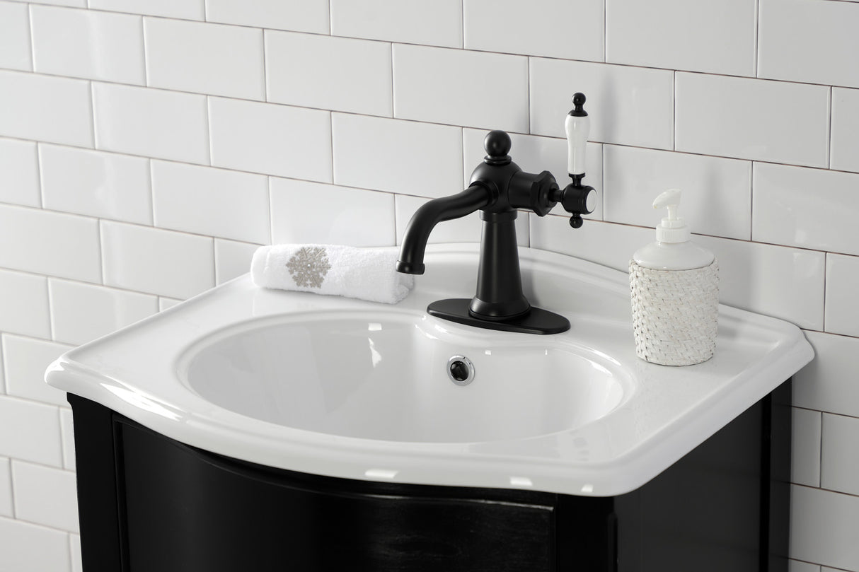 Kingston Brass KSD154KLMB Nautical Single-Handle Bathroom Faucet with Push Pop-Up, Matte Black