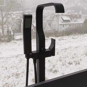 Black Matte Single Lever Floor Mounted Tub Filler Mixer w Hand Held Shower Head