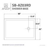 ANZZI SB-AZ03RD Tier 32 x 60  in. Right Drain Single Threshold Shower Base in White