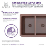 ANZZI SK-007 Dalmatia Farmhouse Handmade Copper 33 in. 40/60 Double Bowl Kitchen Sink with Grape Vine Design in Polished Antique Copper