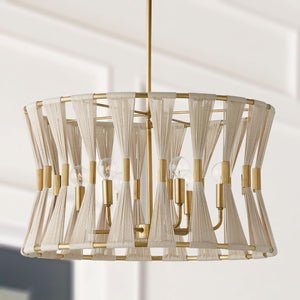 Capital Lighting 341161NP Bianca 6 Light Pendant Bleached Natural Rope and Patinaed Brass