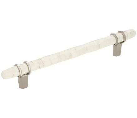 Amerock Cabinet Pull Marble White/Polished Nickel  6-5/16 inch (160 mm) Center to Center Carrione 1 Pack Drawer Pull Drawer Handle Cabinet Hardware