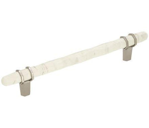Amerock Cabinet Pull Marble White/Polished Nickel  6-5/16 inch (160 mm) Center to Center Carrione 1 Pack Drawer Pull Drawer Handle Cabinet Hardware