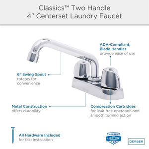 Gerber G0049244 Rough Brass Classics Laundry Faucet With 6" Spout Hose CONNE...
