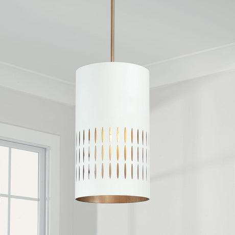 Capital Lighting 350212AW Dash 1 Light Pendant Aged Brass and White