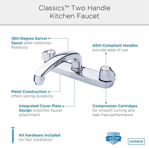 Gerber G0042416 Chrome Classics Two Handle Kitchen Faucet Deck Plate MOUNTED...