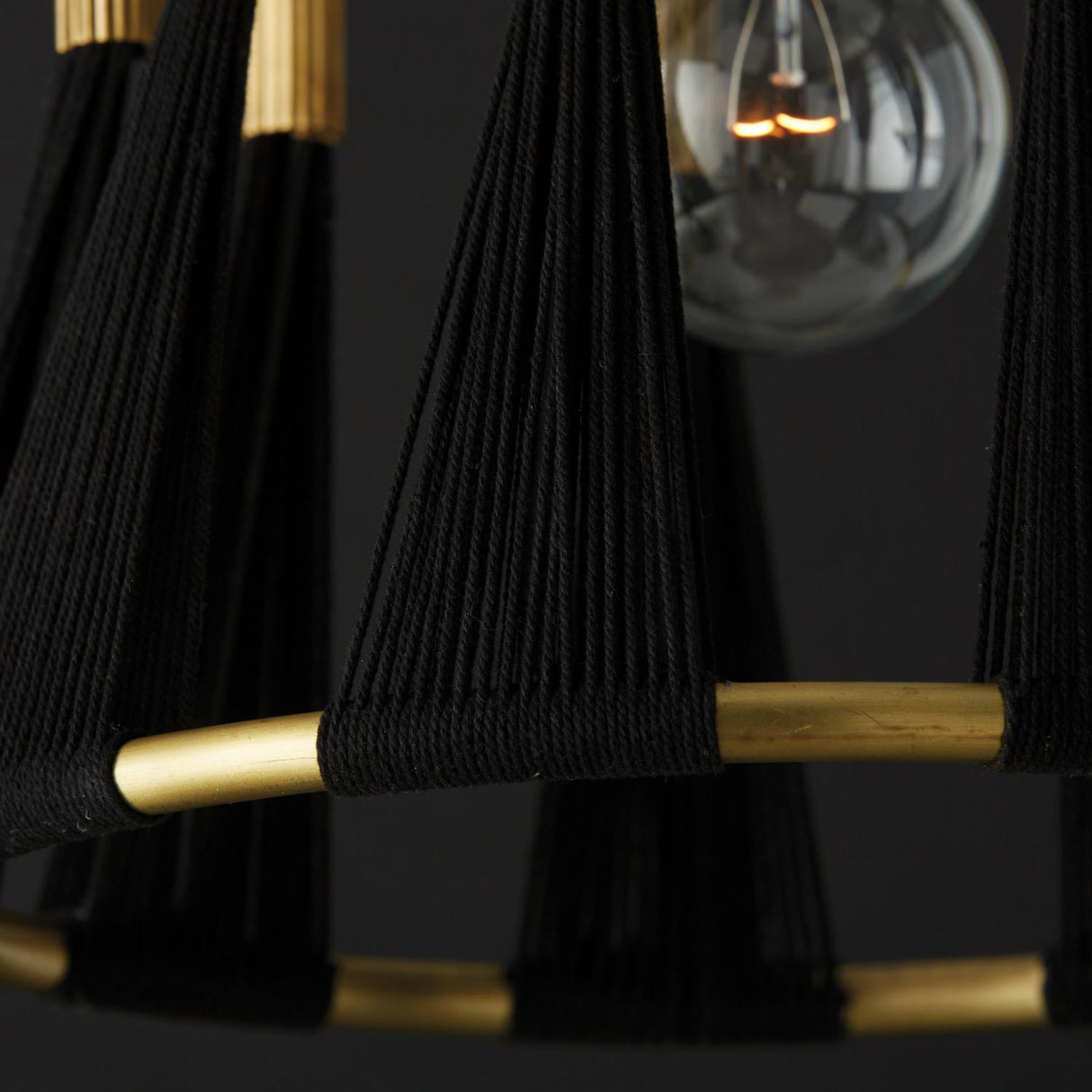 Capital Lighting 341111KP Bianca 1 Light Pendant Black Rope and Patinaed Brass