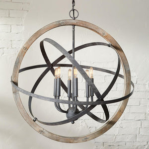 Capital Lighting 330561IW Bluffton 6 Light Pendant Iron and Wood
