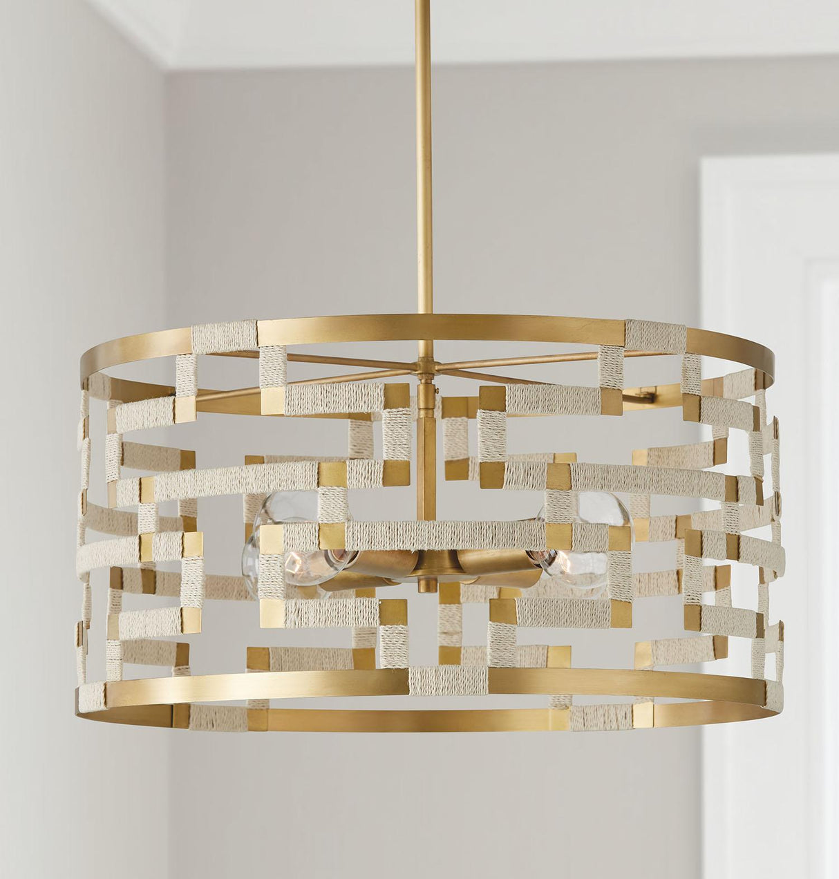 Capital Lighting 341041NL Hala 4 Light Pendant Bleached Natural Jute and Patinaed Brass