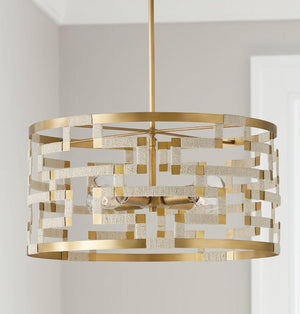 Capital Lighting 341041NL Hala 4 Light Pendant Bleached Natural Jute and Patinaed Brass