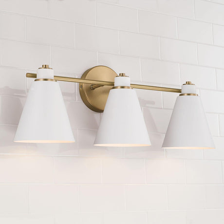 Capital Lighting 150131AW Bradley 3 Light Vanity Aged Brass and White