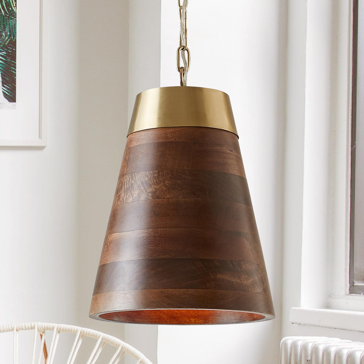 Capital Lighting 330314WR Dodd 1 Light Pendant Dark Wood and True Brass