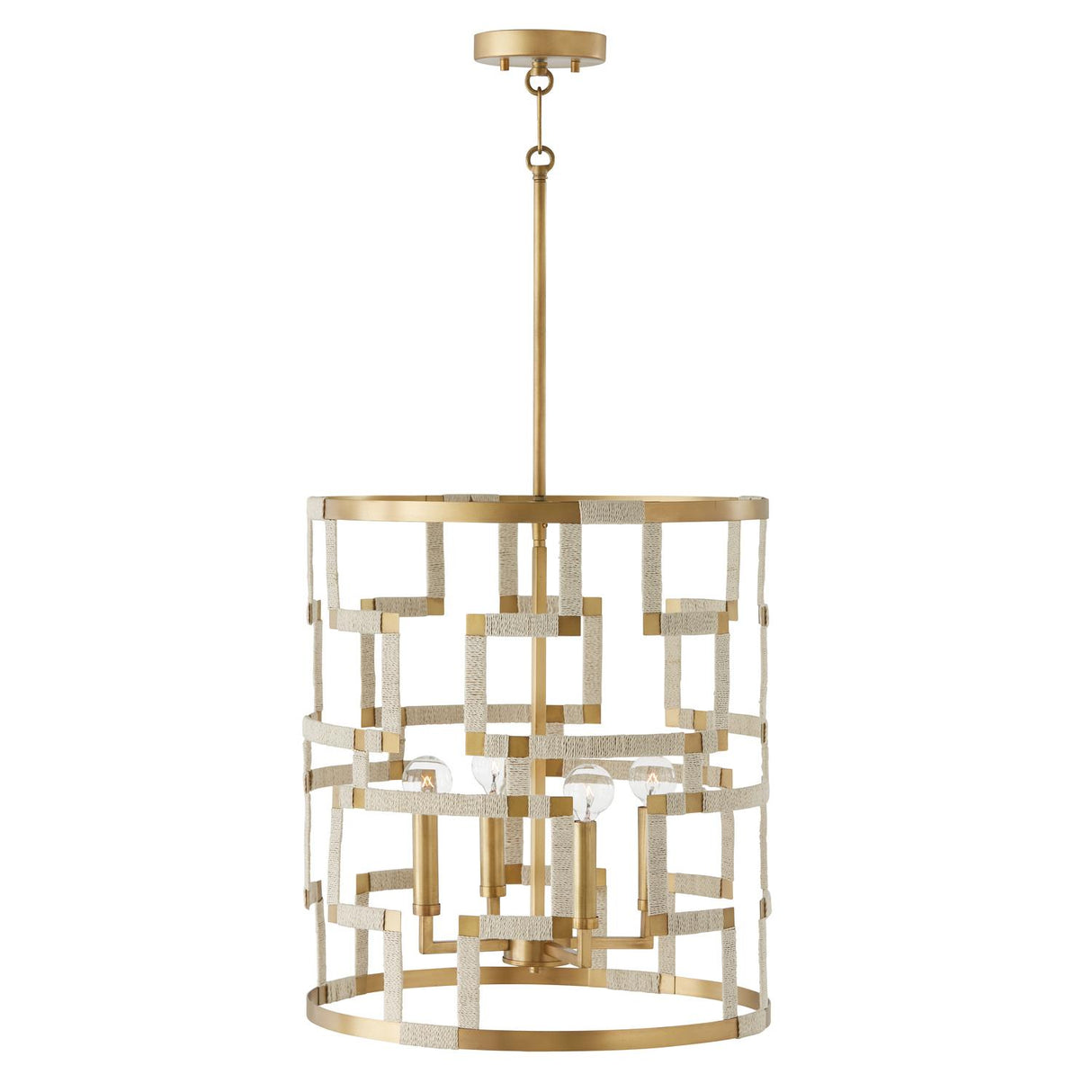 Capital Lighting 541041NL Hala 4 Light Foyer Bleached Natural Jute and Patinaed Brass