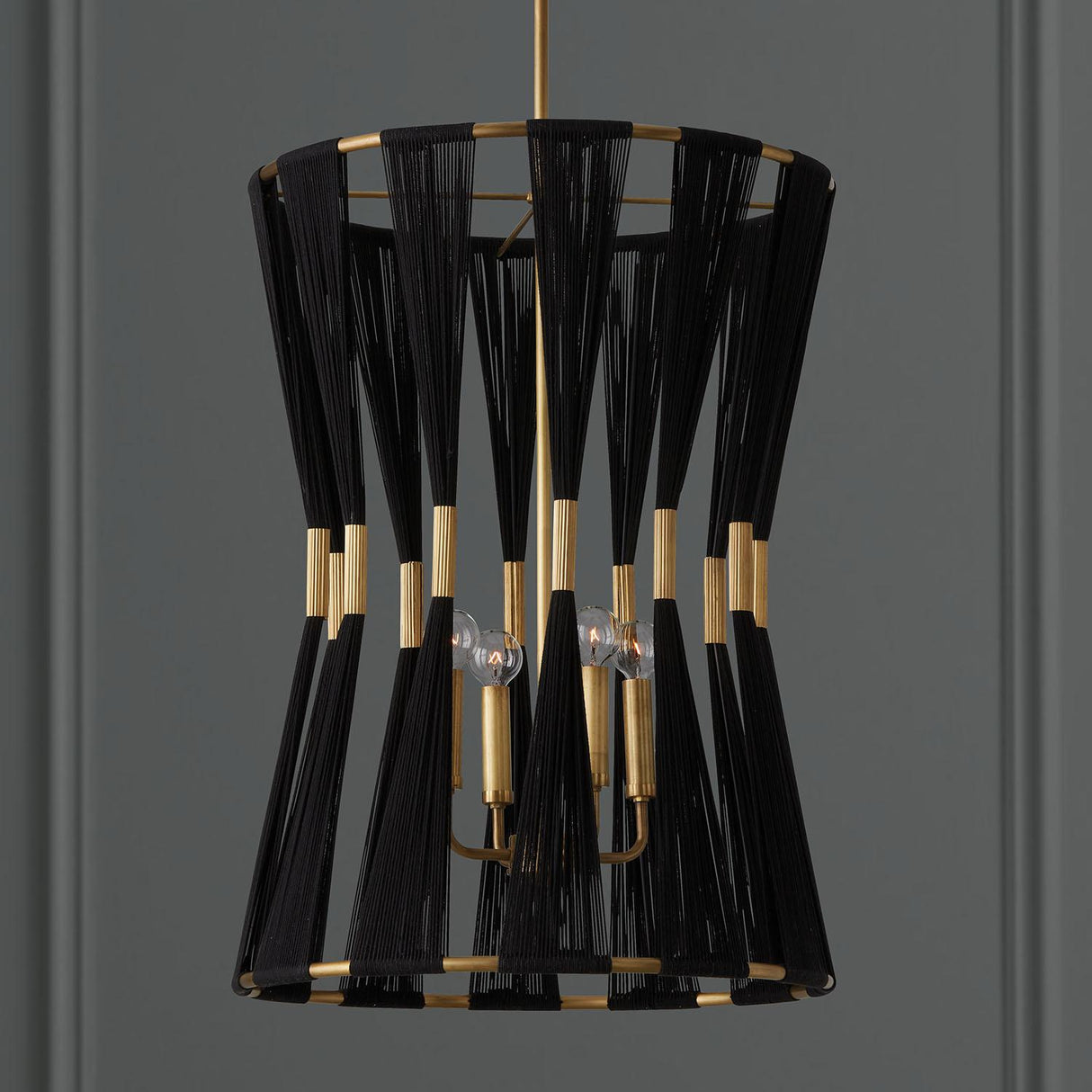 Capital Lighting 541141KP Bianca 4 Light Foyer Black Rope and Patinaed Brass
