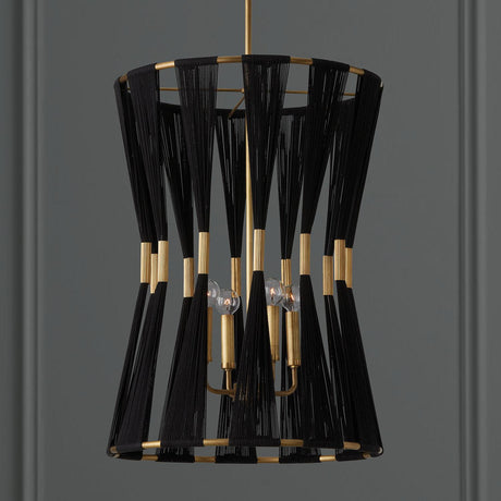Capital Lighting 541141KP Bianca 4 Light Foyer Black Rope and Patinaed Brass