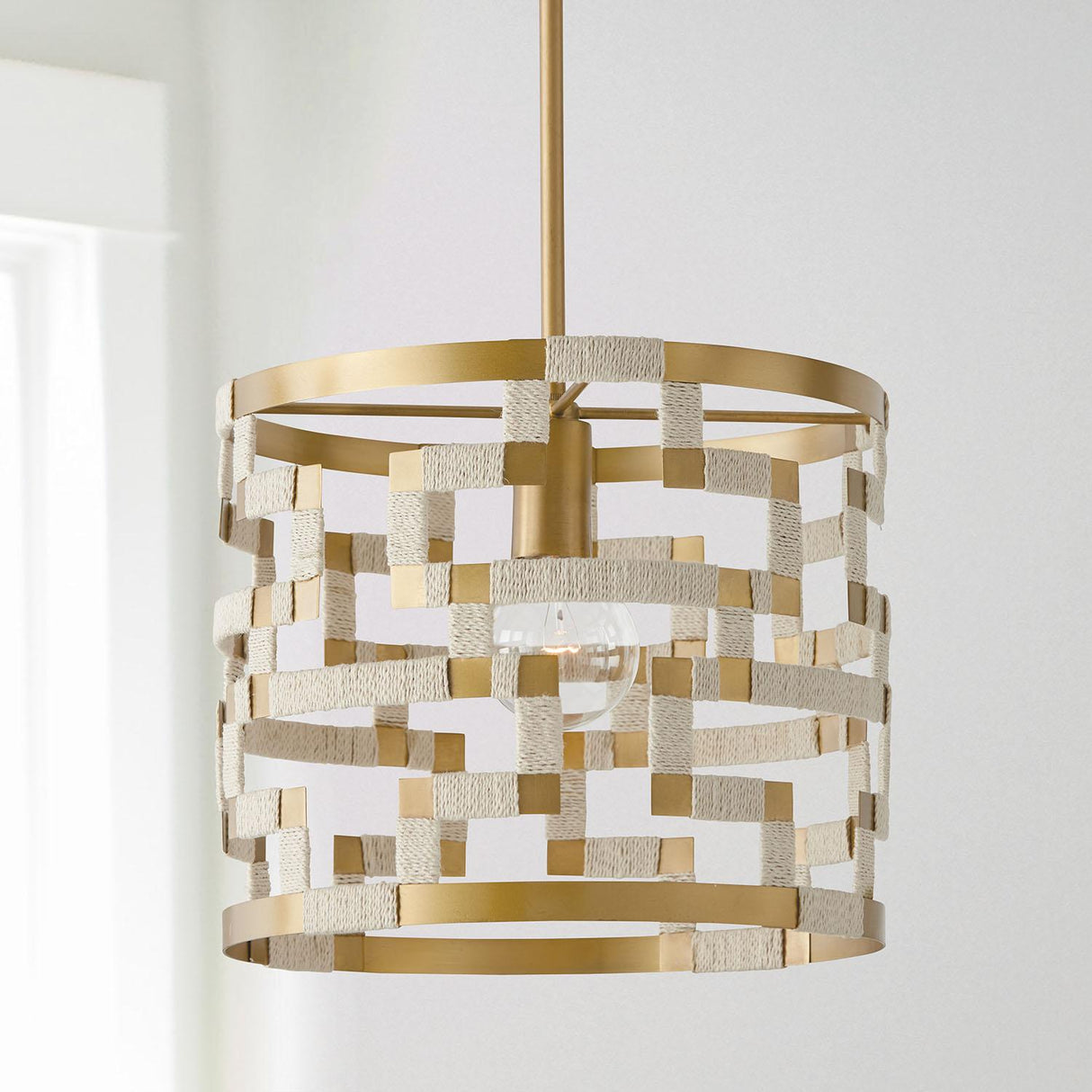 Capital Lighting 341011NL Hala 1 Light Pendant Bleached Natural Jute and Patinaed Brass