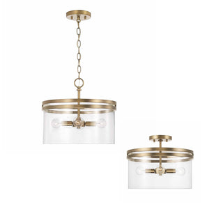 Capital Lighting 248741AD Fuller 4 Light Dual Mount Semi-Flush/Pendant Aged Brass