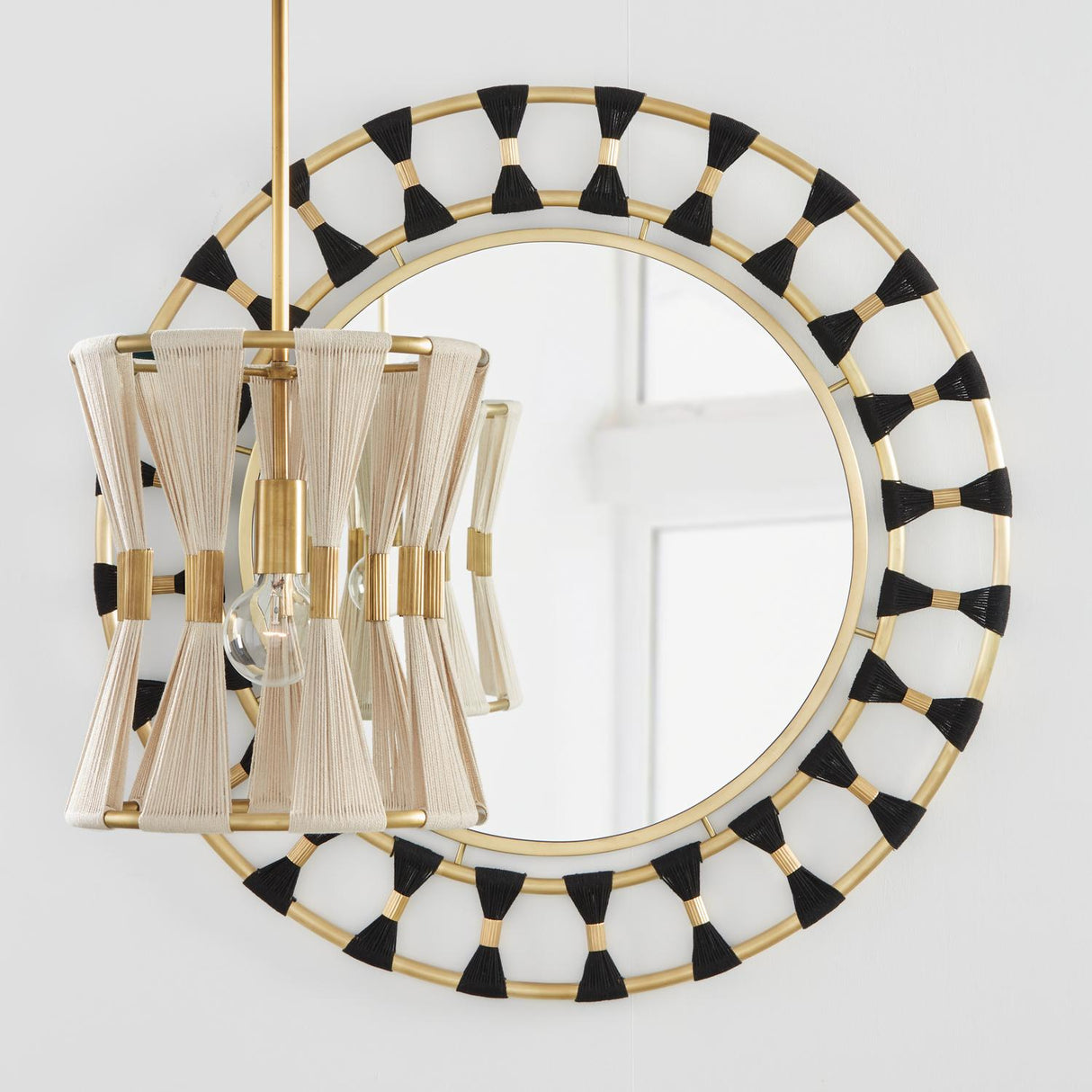 Capital Lighting 341111NP Bianca 1 Light Pendant Bleached Natural Rope and Patinaed Brass